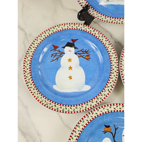 Oneida Sakura Snowman Salad Plate 8 1/4" Debbie Mumm Stoneware Dinnerware x 4 - Picture 3 of 14